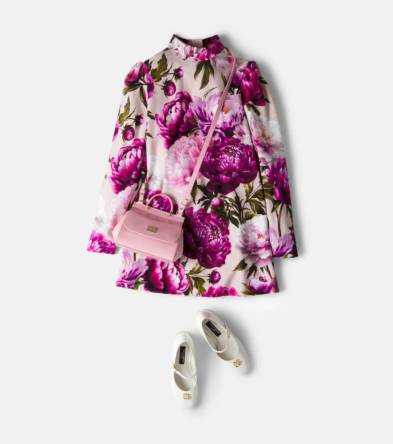 Нарядное платье с цветочным принтом Dolce&Gabbana Kids, розовый — фото 2