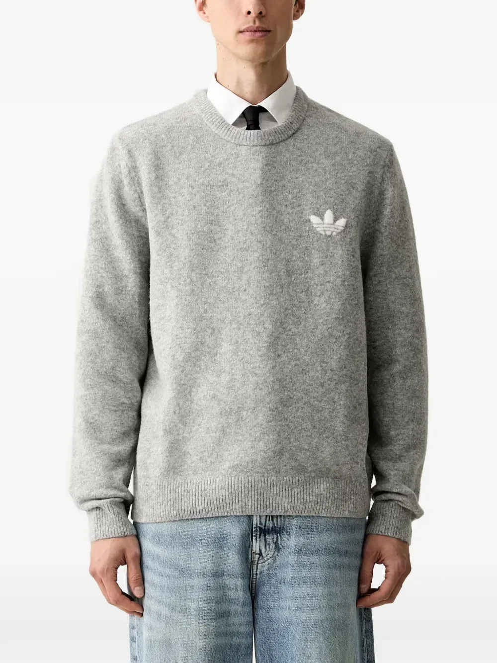 Полностью вязаный свитер Trefoil Essentials Adidas, серый