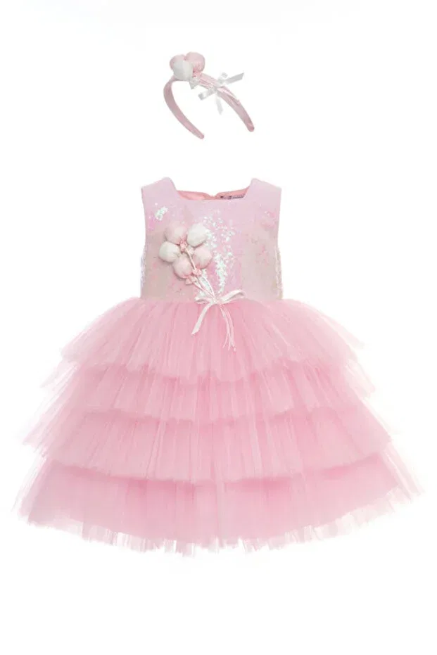 Детское платье для девочек из фатина с пайетками Balloon Bouquet Applique Pamina, Powder — фото 2