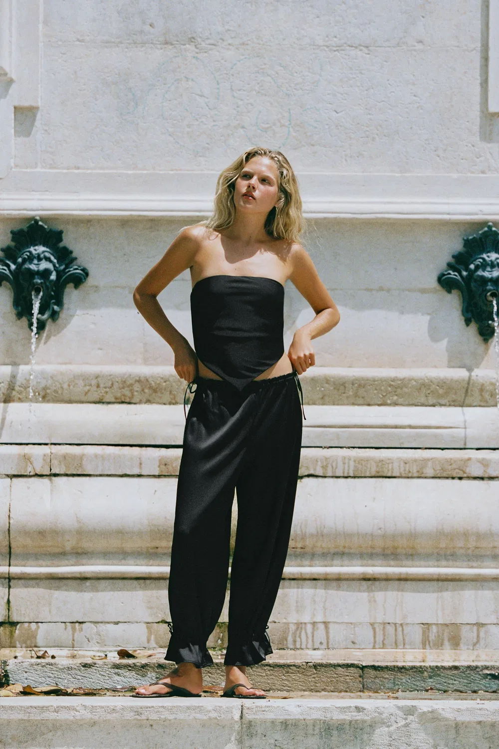 Брюки Саруэль с галстуками ZARA, Black