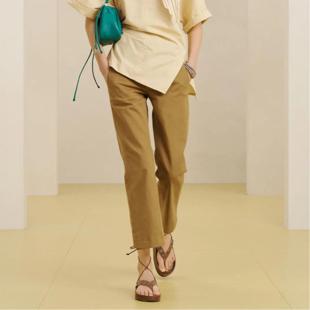 Женские брюки повседневные прямого кроя Khaki ZARA, Хаки — фото 4