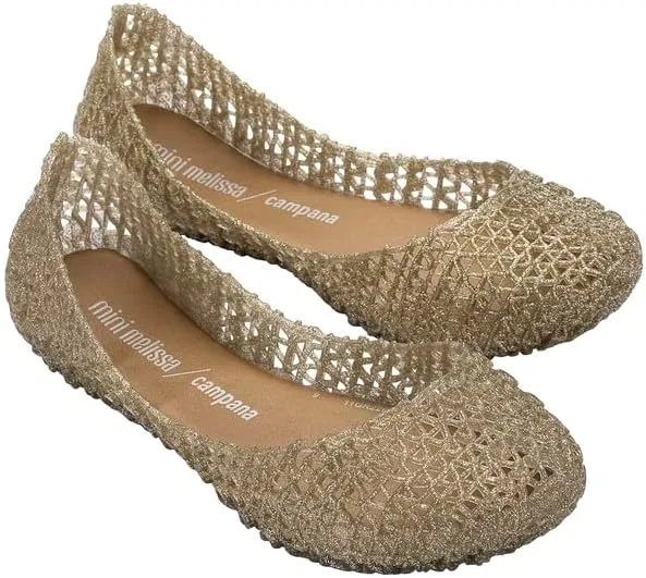 Детские босоножки для девочек с переплетенным дизайном Campana Papel mini melissa, Gold Glitter — фото 2
