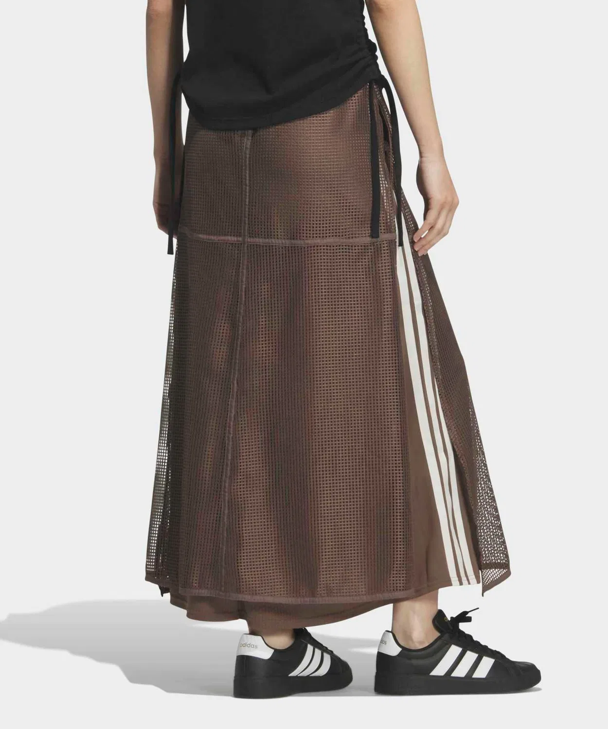 Женская юбка-миди из сетки с длиной 80 см, модель Must-Have Mesh Layered Skirt Adidas, Brown — фото 2