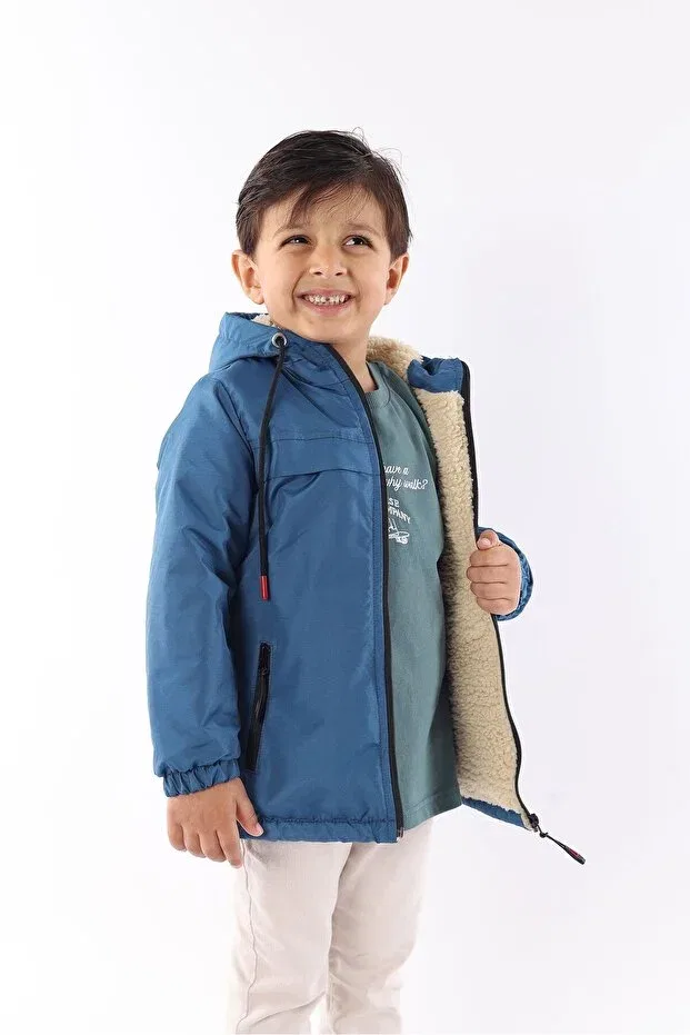 Детское пальто для девочек с капюшоном Fur water and windproof children's coat & jacket Fluend Moda, Parlement Blue — фото 2