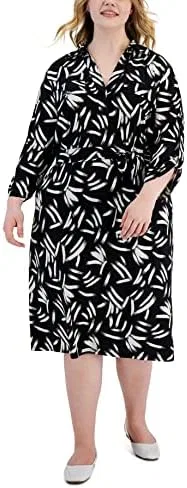 Женское платье-рубашка принтованное Plus Size, Black