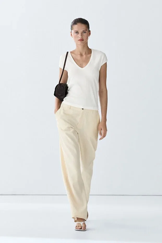 Женская футболка с v-образным вырезом Massimo Dutti, Broken White