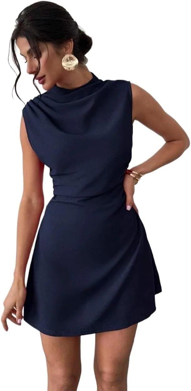 Женское элегантное платье с воротником-хомутом, Navy Blue — фото 2