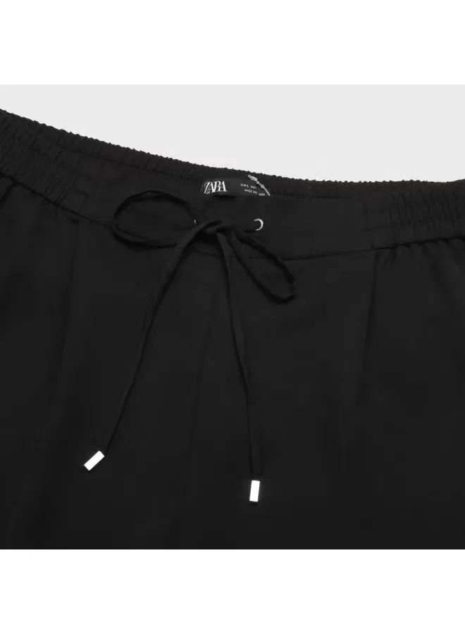 Брюки свободные с завязками Zara, черный — фото 4