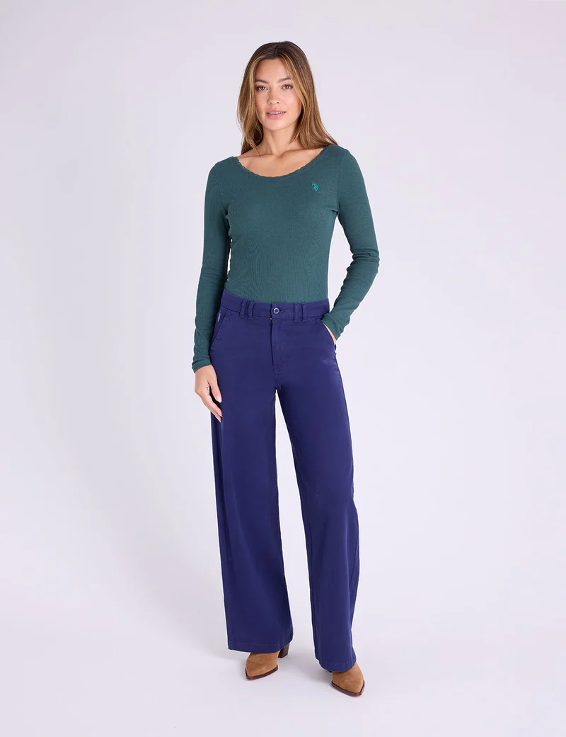 

Топ U.S. Polo Assn Lace Trim Scoop Neck Rib, темно-зеленый