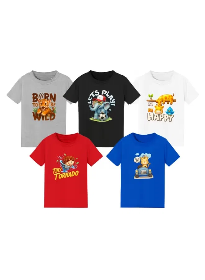 Комплект футболок для мальчиков с принтом, 5 шт, Printshop4Me, комбо 1