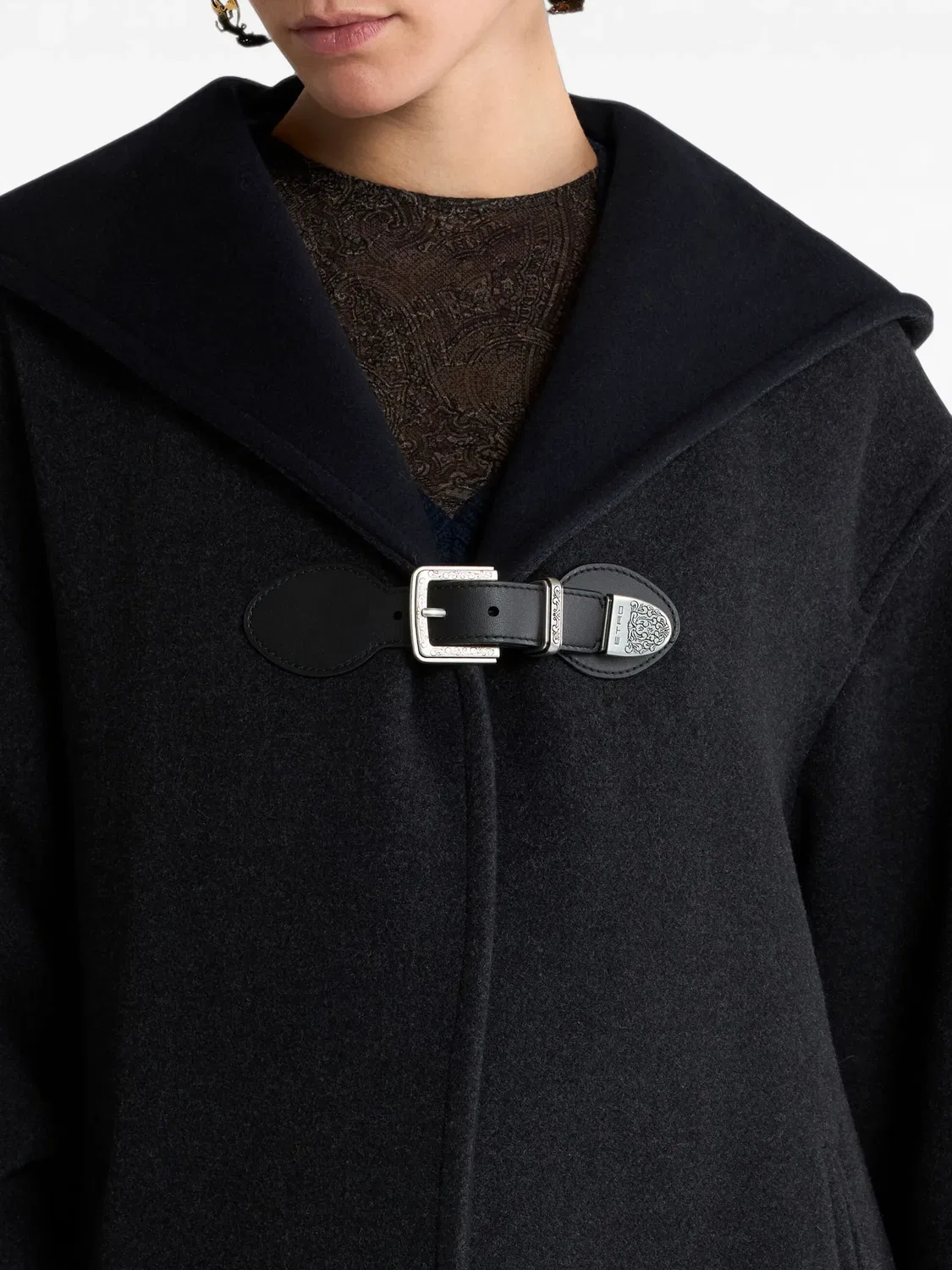 Пальто из смесовой шерсти с капюшоном и поясом Etro, черный — фото 4