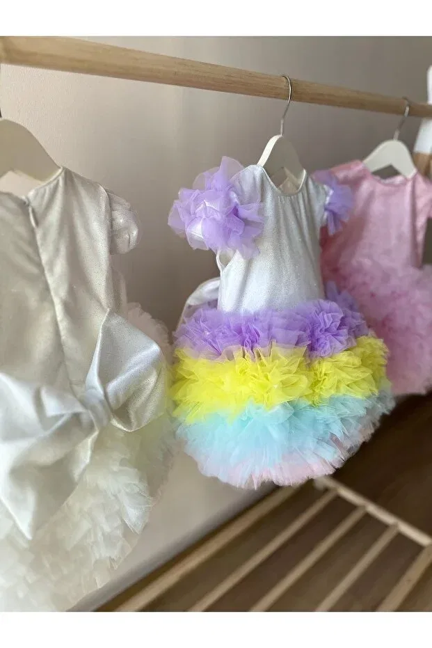 Детский комплект для девочек с пайетками Glitter baby girl dress with fluffy tutu skirt Myluni, Colored — фото 3