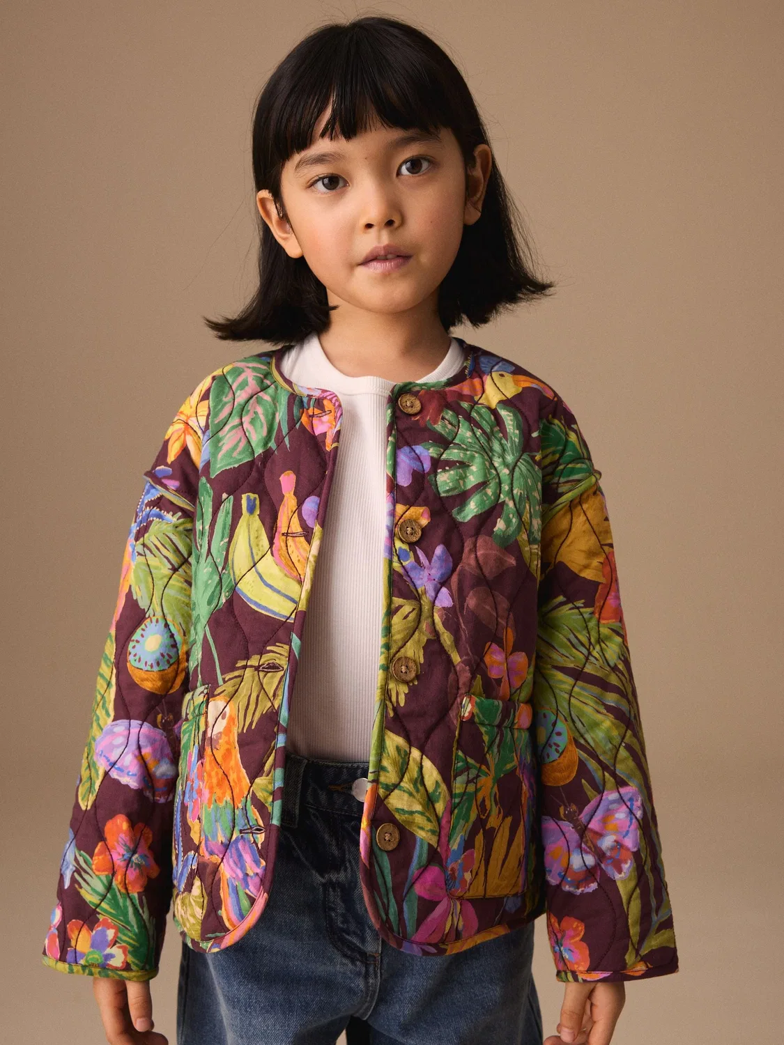 Куртка стеганая Bright Jungle Print Next, яркий джунглевый принт — фото 2
