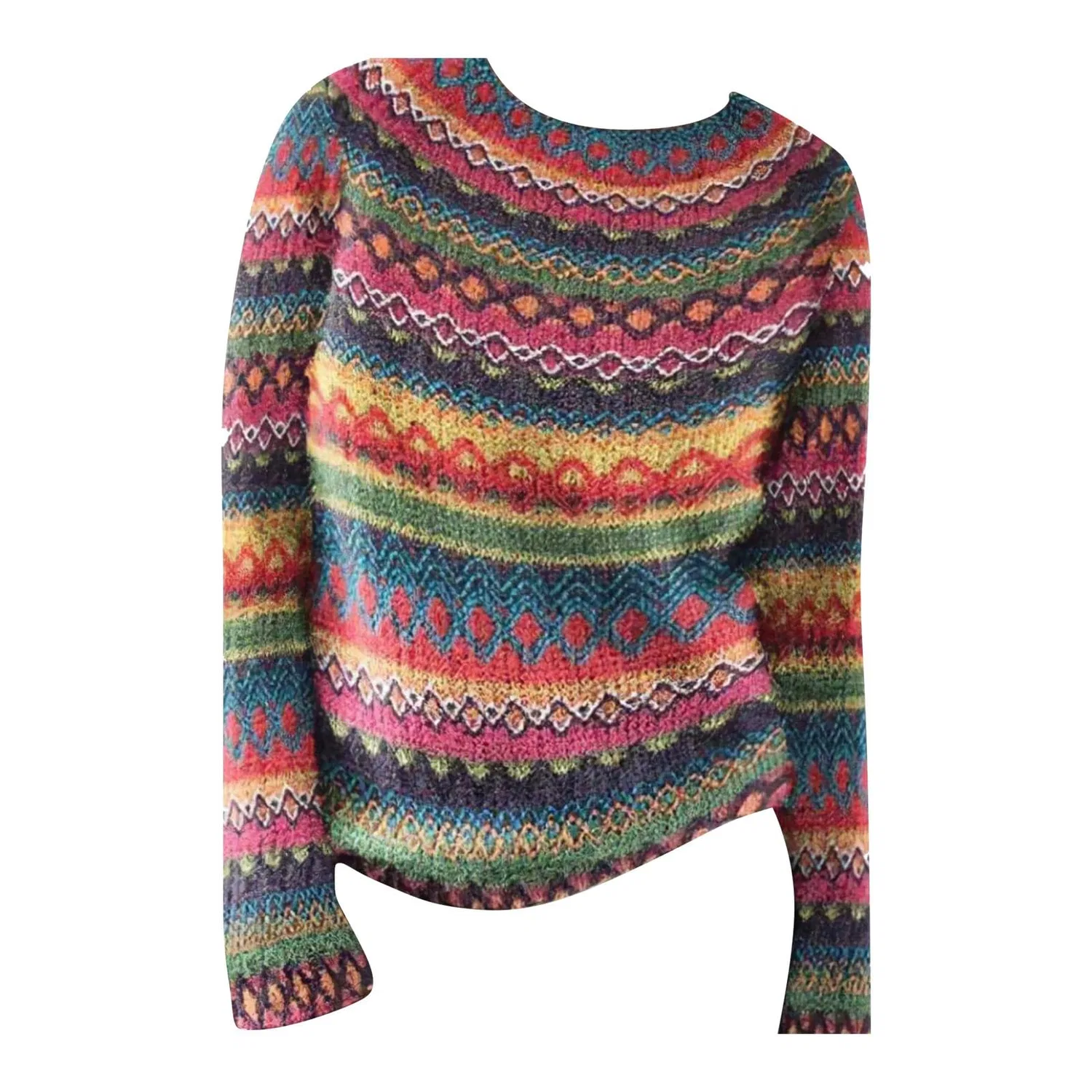 Женский свитер оверсайз с жаккардовым узором Fair Isle HUIFUAO, A10 Hot Pink — фото 3