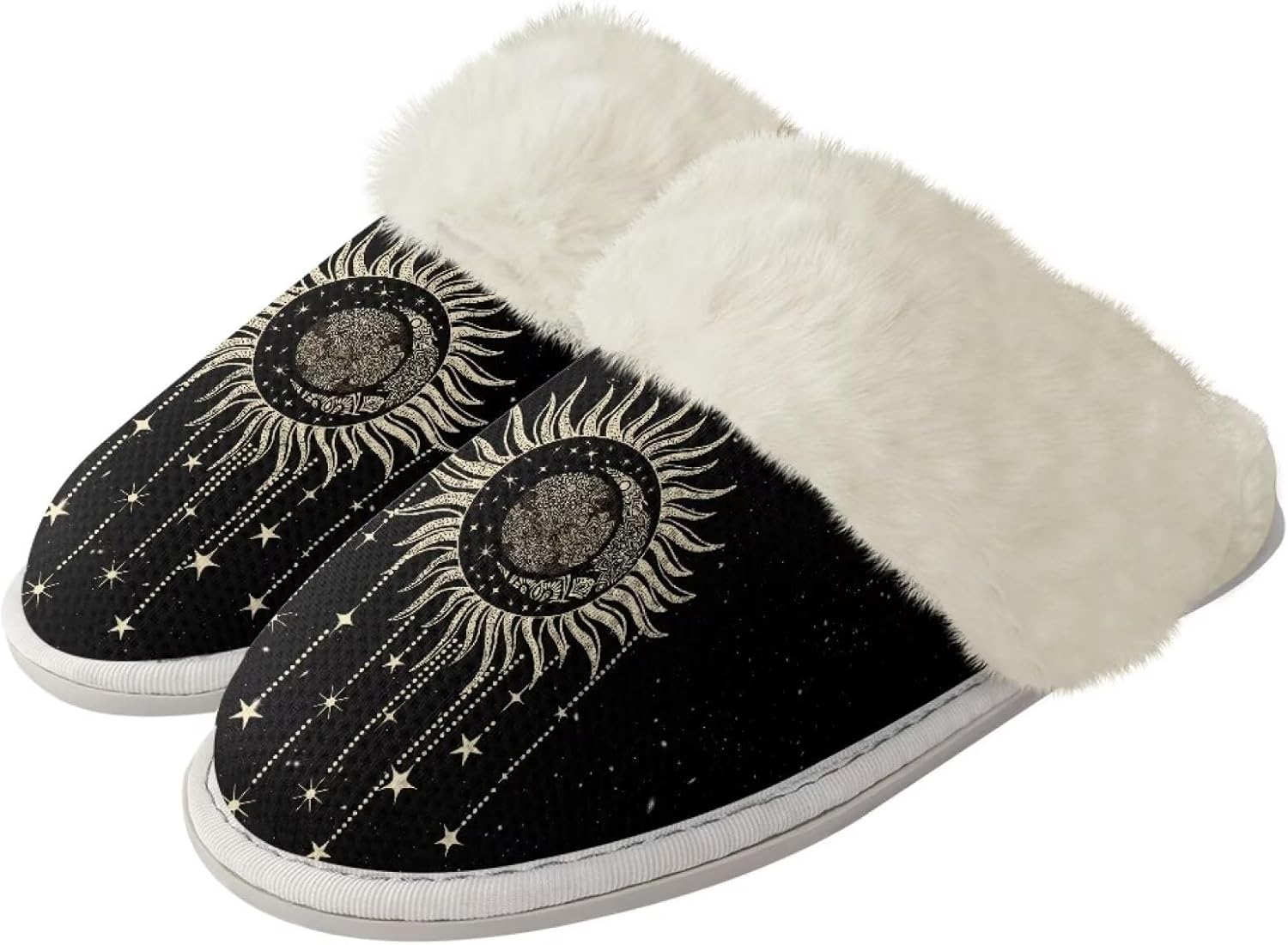 

Домашние тапочки Binienty для женщин и мужчин ультралегкие пушистые зимние, Sun Moon Stars