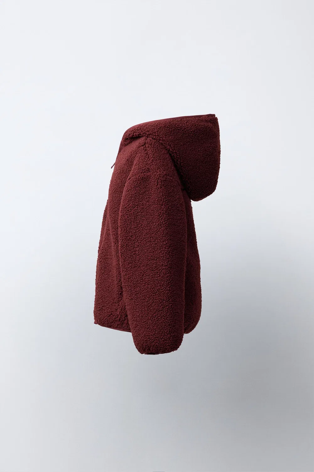 Куртка с капюшоном из искусственной овчины ZARA, dark russet — фото 3