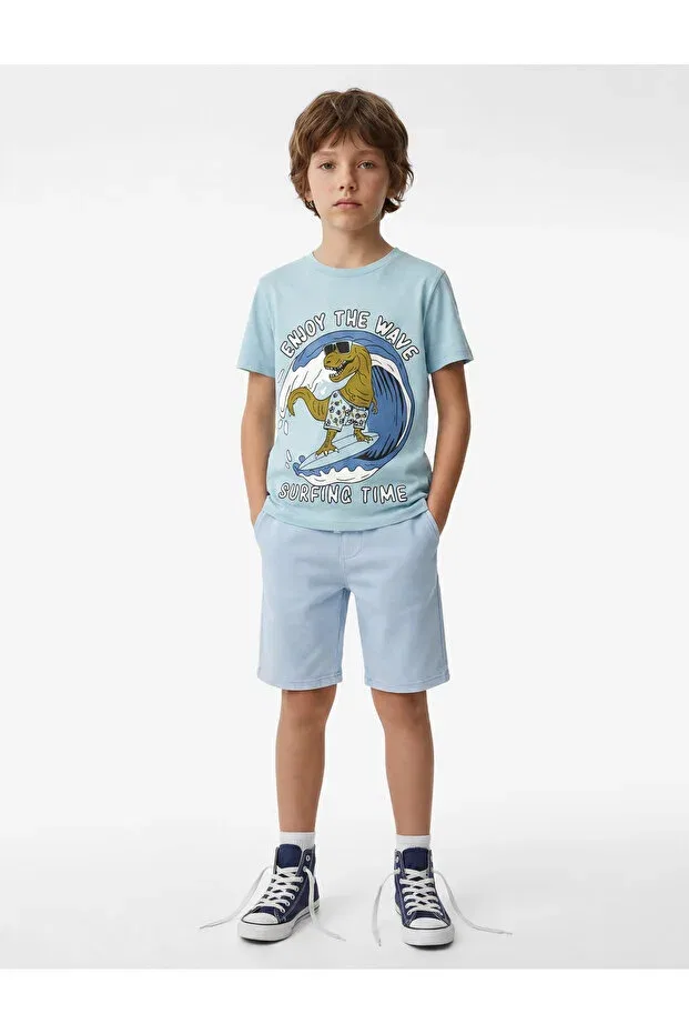 Детская футболка с принтом Dinosaur printed short sleeve crew neck cotton t-shirt Koton, Blue