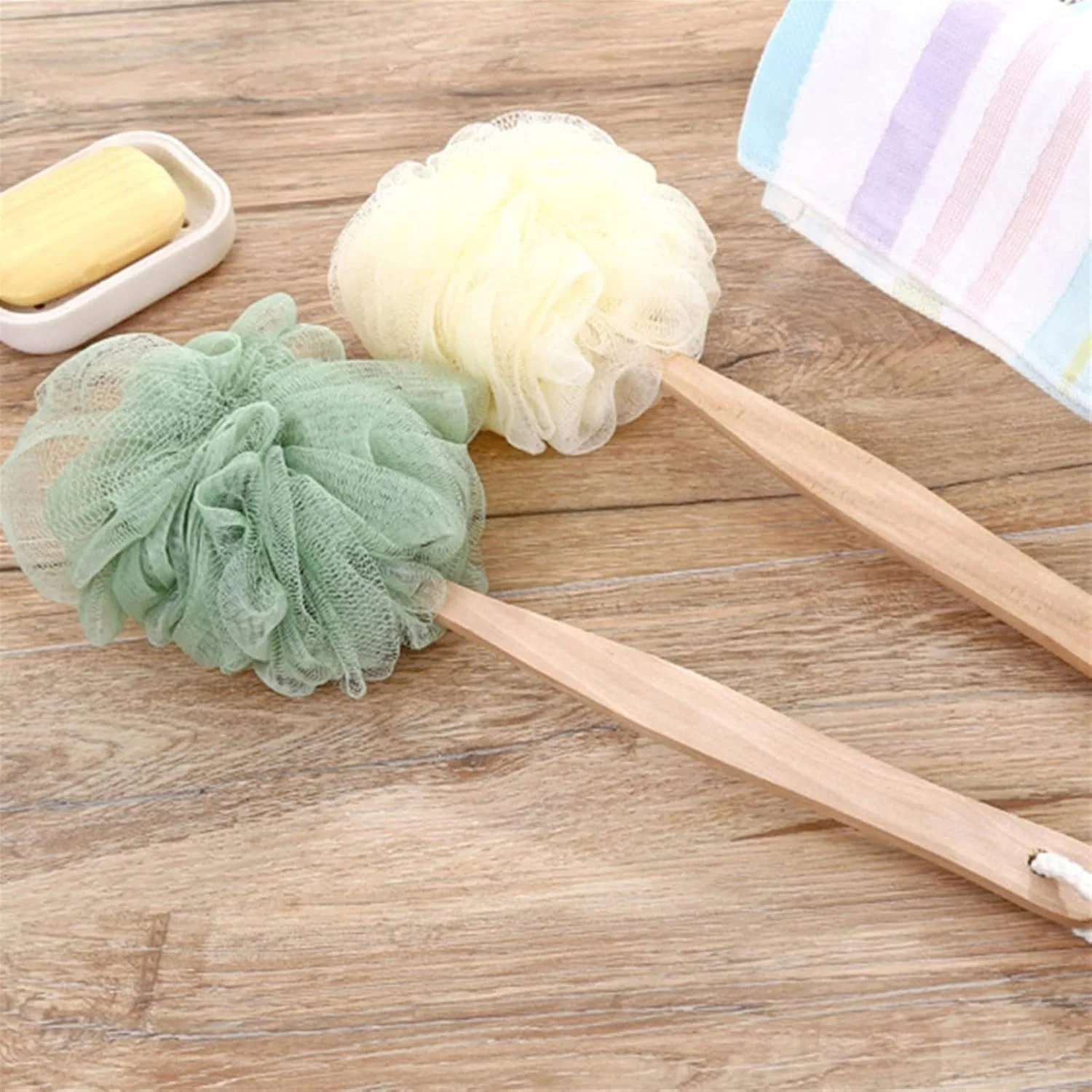 Душевая щетка с длинной ручкой ETUELNOPT, нейлоновая сетка, Green — фото 4