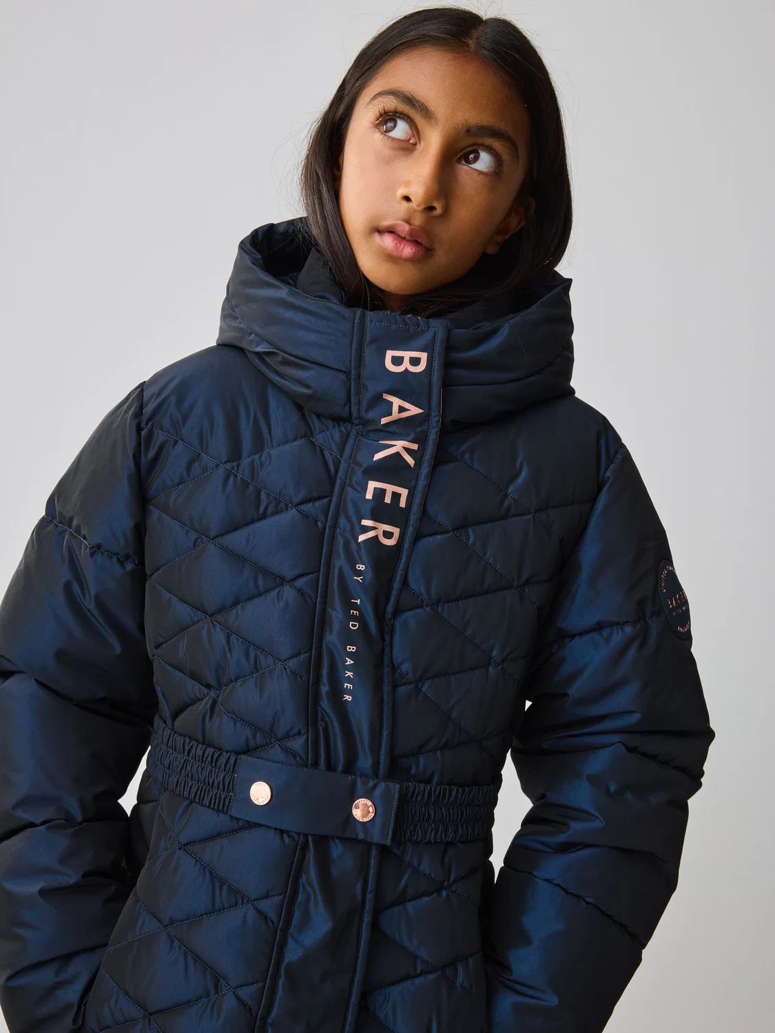 Пуховик стеганый с поясом Baker by Ted Baker, темно-синий