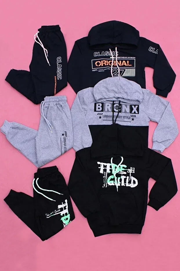 Детский комплект спортивного костюма для мальчиков с принтом Fyk Kids, Black-Gray-Lacquvert