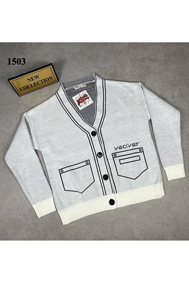Детский кардиган для девочек с принтом Pocket Patterned Minimoda Kids, Cream — фото 3