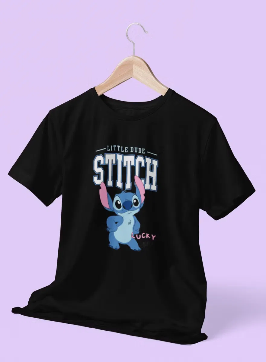 Футболка детская с коротким рукавом Little dude stitch Zoom, черный