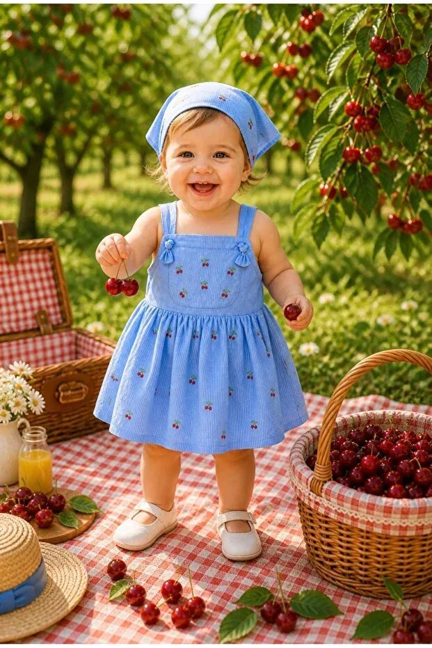 Детский комбинезон для девочек с принтом Cherry Cumino, Blue