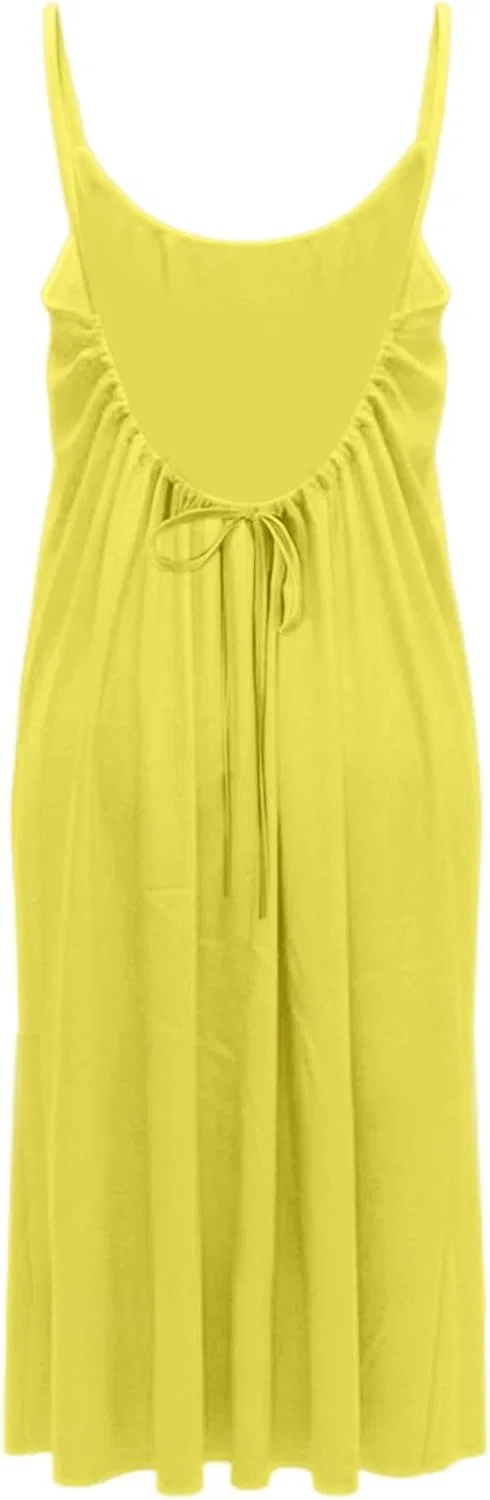 Женское летнее платье-майка с открытой спиной на бретелях, Yellow — фото 4