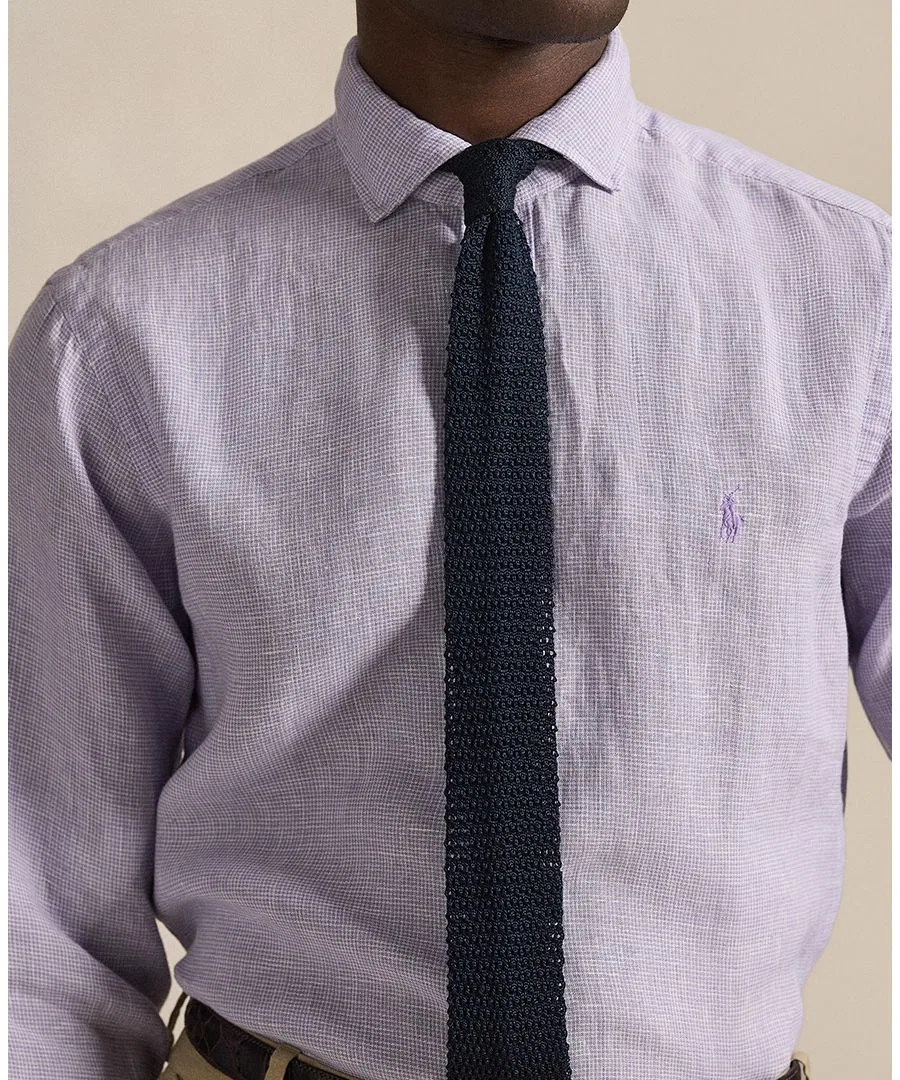 Мужская классическая рубашка из льна с длинным рукавом Polo Ralph Lauren, Powder Purple/White — фото 3