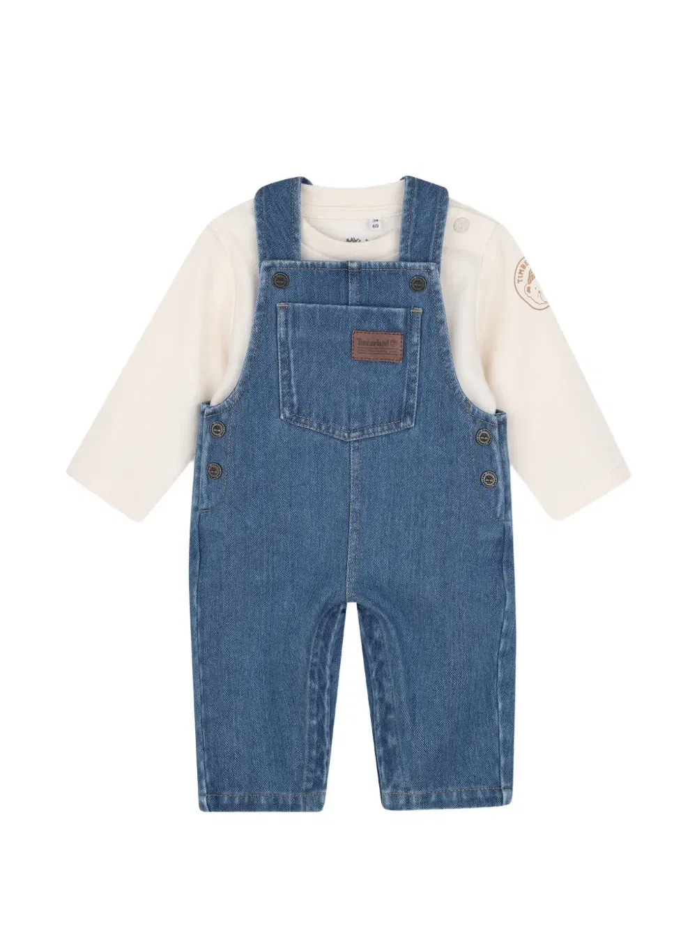 Комплект из джинсового комбинезона и футболки с логотипом Timberland Kids, синий