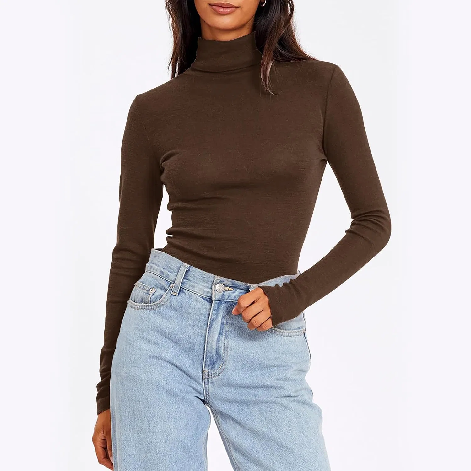 Женская водолазка длинный рукав приталенная Soft Thermal, Brown — фото 2