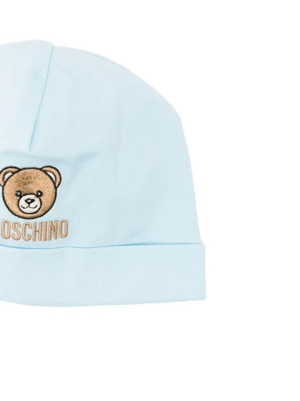 Комплект из нагрудника и шапки с вышитым логотипом Moschino Kids, синий — фото 3