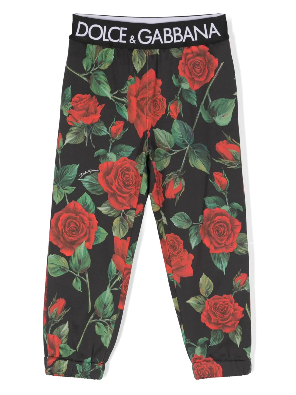 

Брюки с цветочным принтом и логотипом Dolce & Gabbana Kids, черный