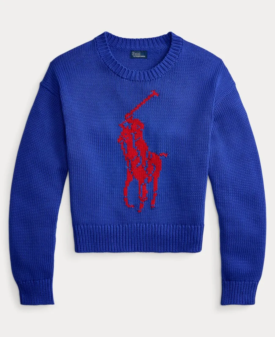 Женский свитер с круглым вырезом "Большой пони" Polo Ralph Lauren, Bright Royal — фото 2