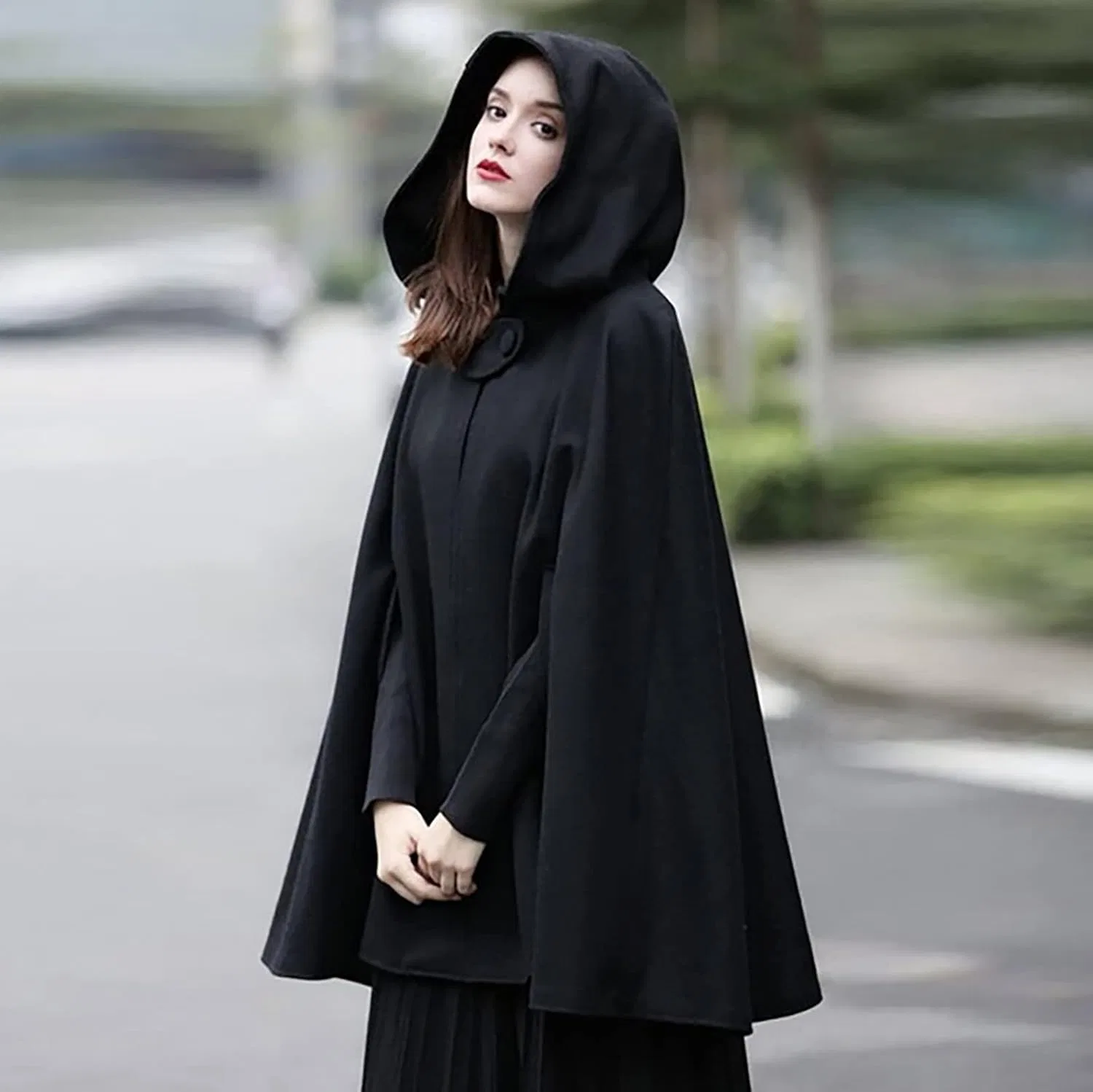Женское пальто-кейп с капюшоном, без рукавов, Cardigan Jacket, чёрный — фото 2