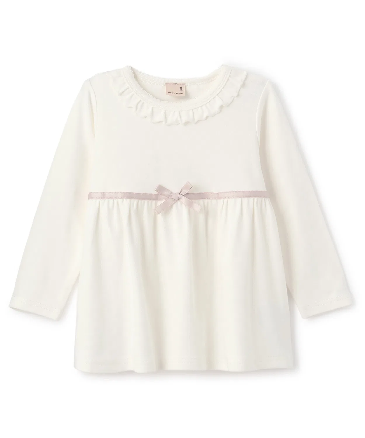 Детская туника с длинным рукавом с рюшами и бантом, petit main, Ivory