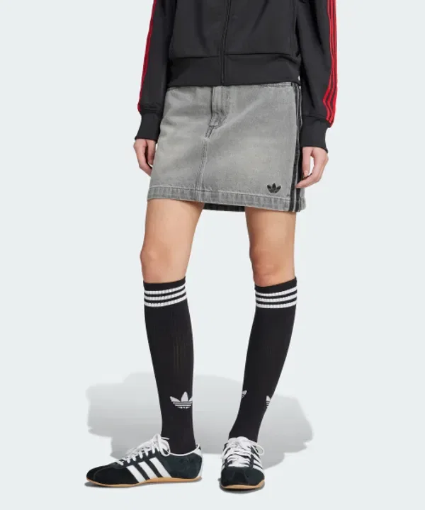 Юбка мини джинсовая с 3-полосками, Adidas, серый деним