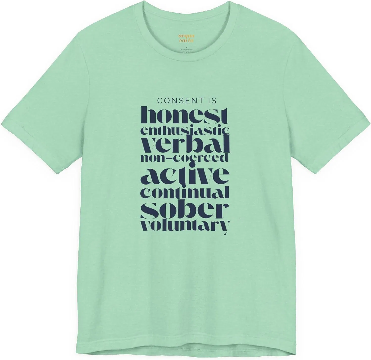 Футболка с принтом Consent Is, Unisex, Bella+Canvas, Heather Mint — фото 3