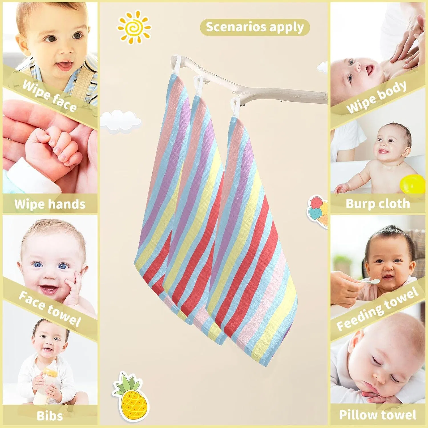 Мочалки для купания детские 30x30 см, 5 шт, JUMBEAR, мультиколор — фото 4