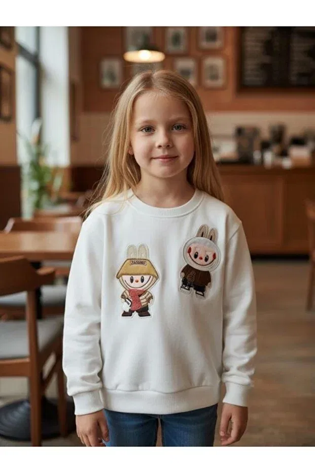 Детские свитшот для девочек хлопковый с вышивкой Zekids, Ecru