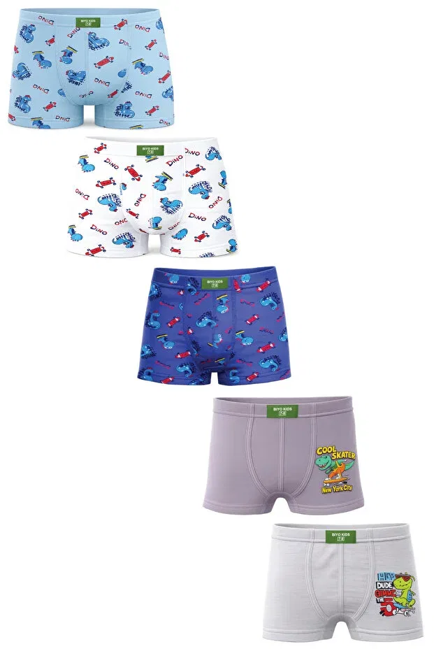 Детские боксеры для мальчиков с принтом 5-pack Dinosaur Patterned Biyokids, Multicolor