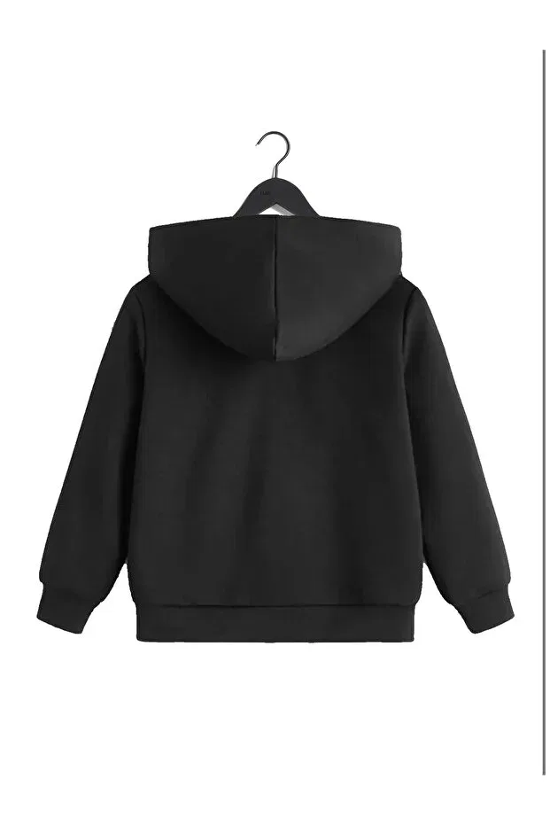 Детский кардиган с капюшоном на молнии Unisex kids black zipper hooded cardigan Fatella, Black — фото 2