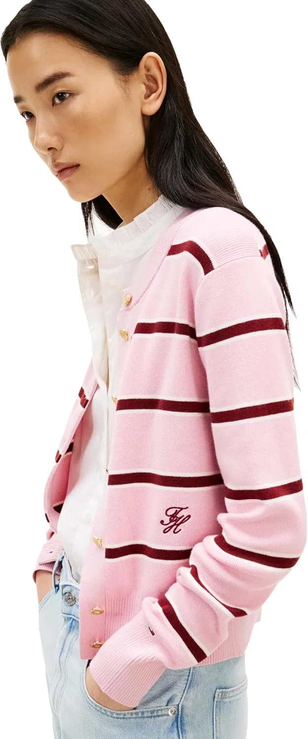 Женский хлопковый кардиган с принтом Tommy Hilfiger, Pink Ivory Liberty Red Stripe — фото 2