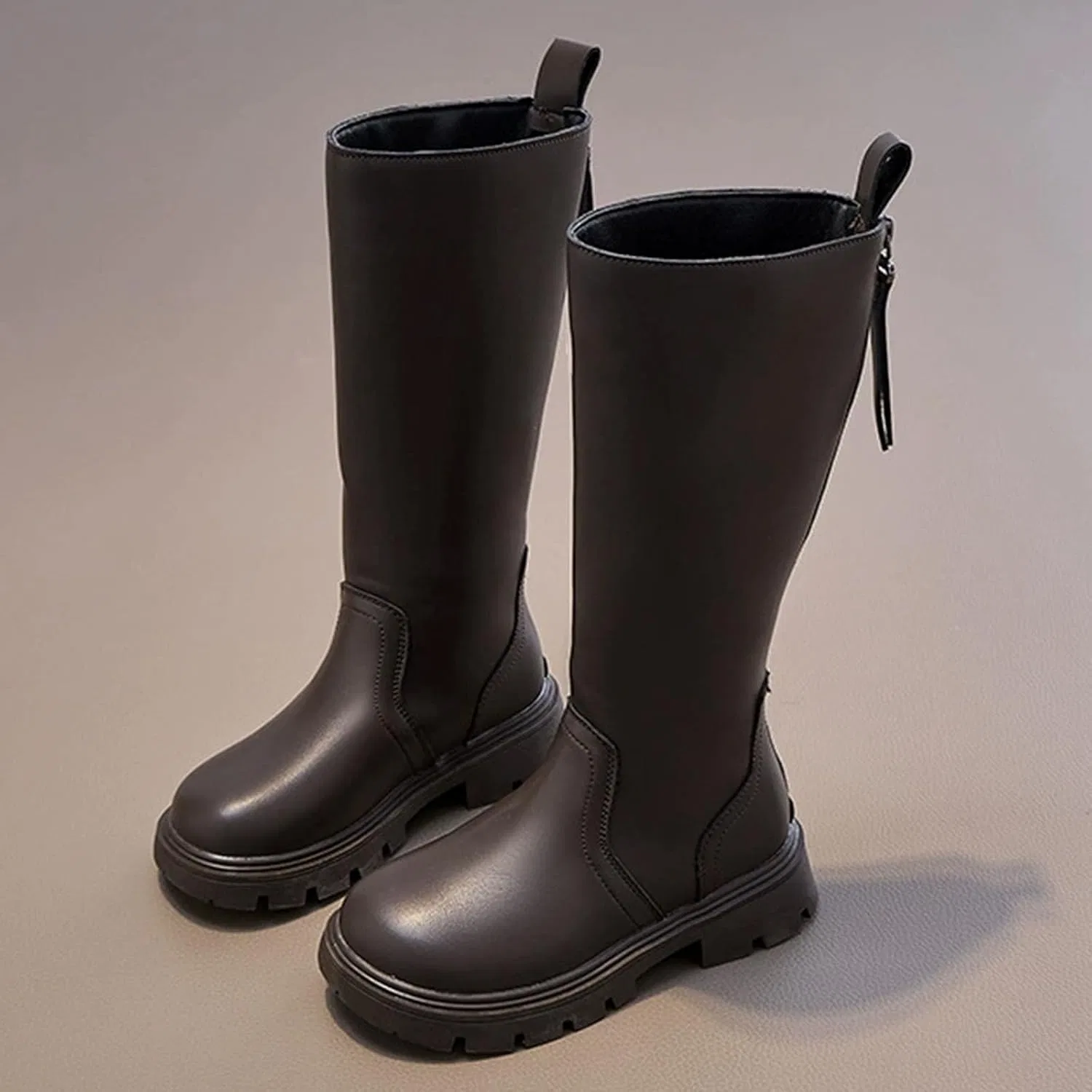 Детские ботинки для девочек с молнией Mid Calf Combat Boots, Brown — фото 2