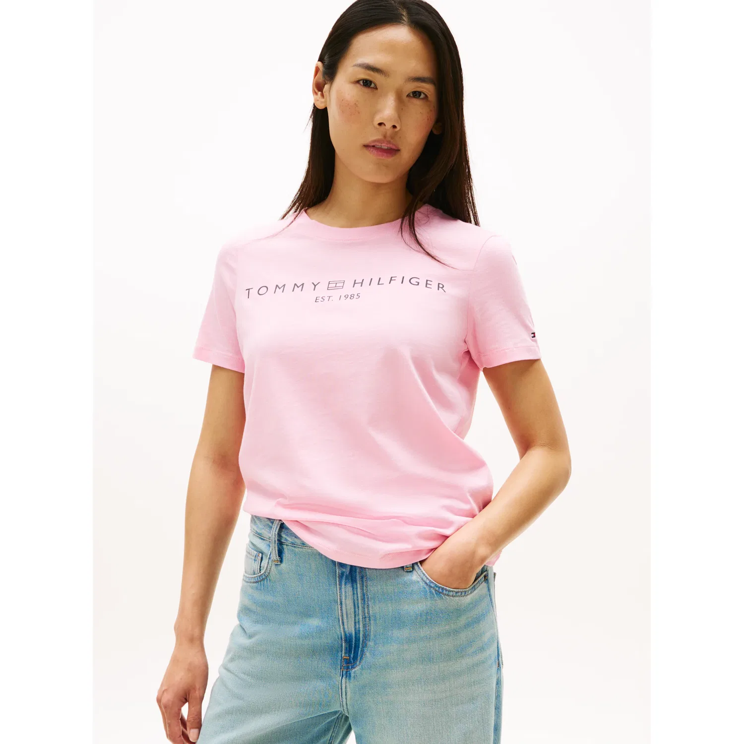 Женская хлопковая футболка с логотипом Tommy Hilfiger, Classic Pink