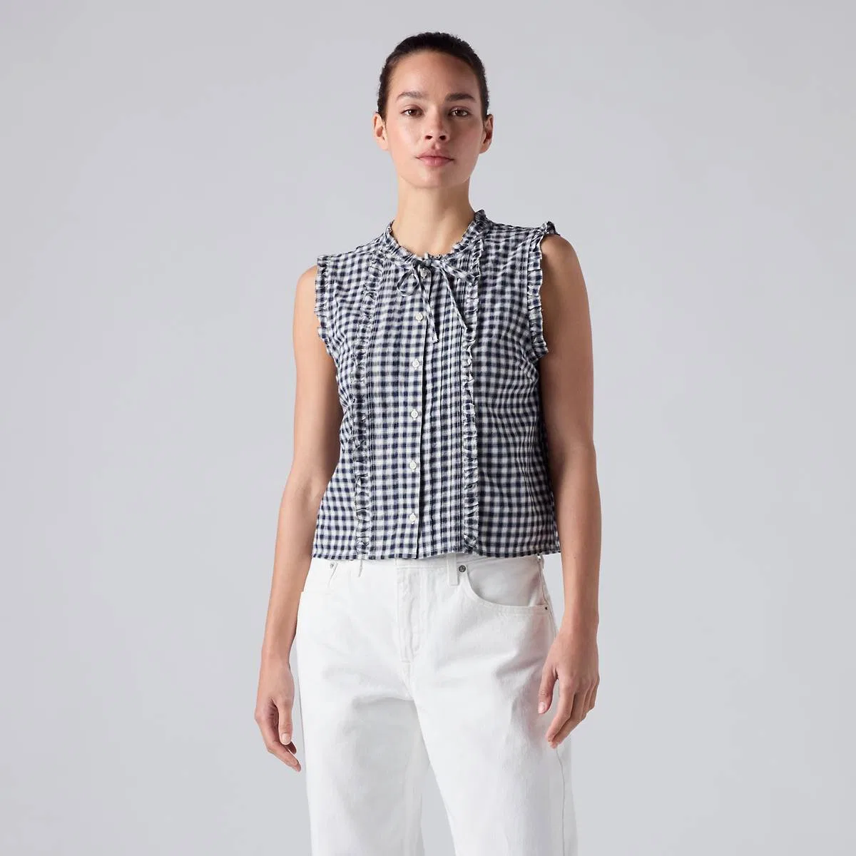 Узкая блузка без рукавов Shelby Levi's, Jette Check Navy - Blue — фото 3