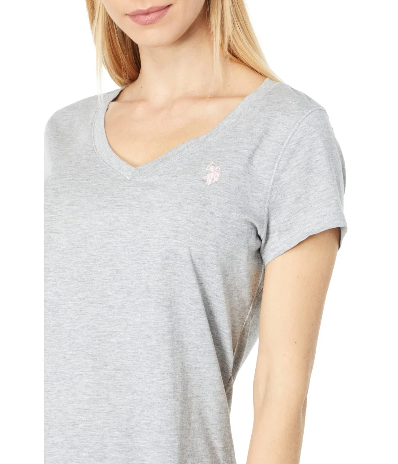 Женская футболка с коротким рукавом и V-образным вырезом U.S. POLO ASSN., Grey Mélange — фото 3