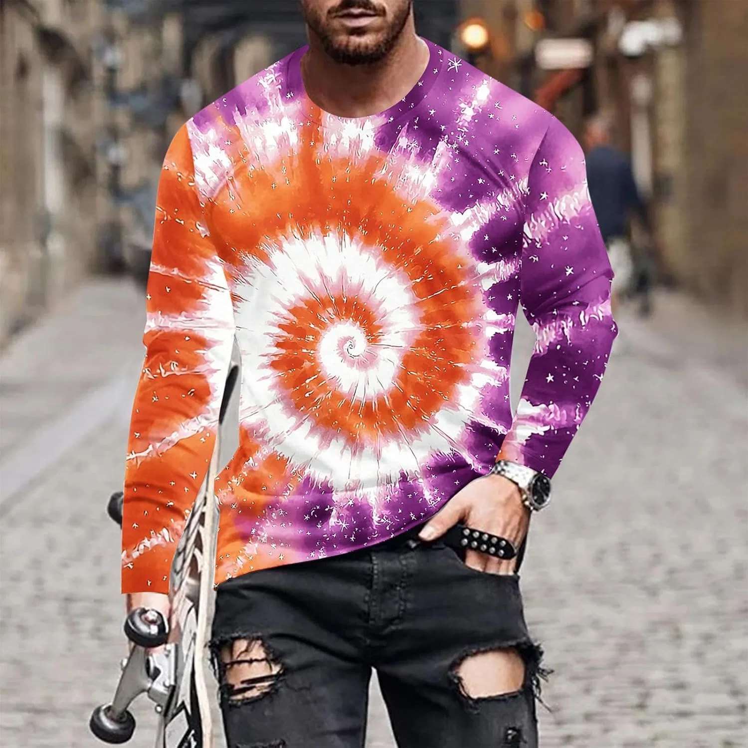 Мужская футболка с длинным рукавом Tie Dye, Purple — фото 2