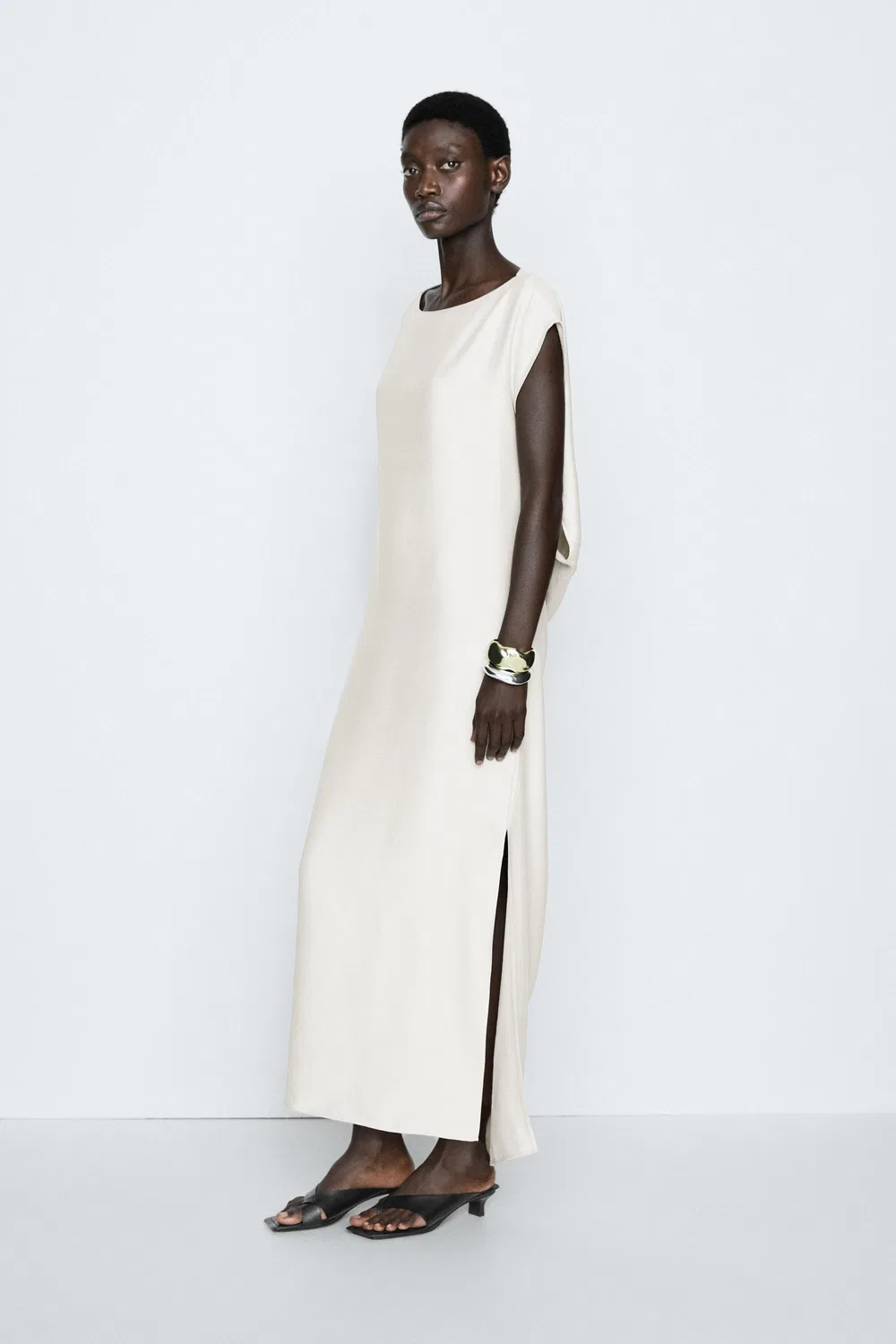 Платье Massimo Dutti, с асимметричной драпировкой, stone
