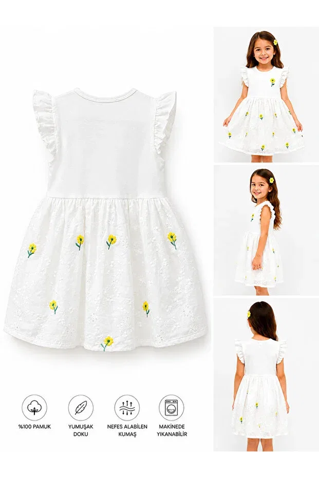 Детское платье для девочек с коротким рукавом Summer Dress Breeze Kids, Ecru — фото 2